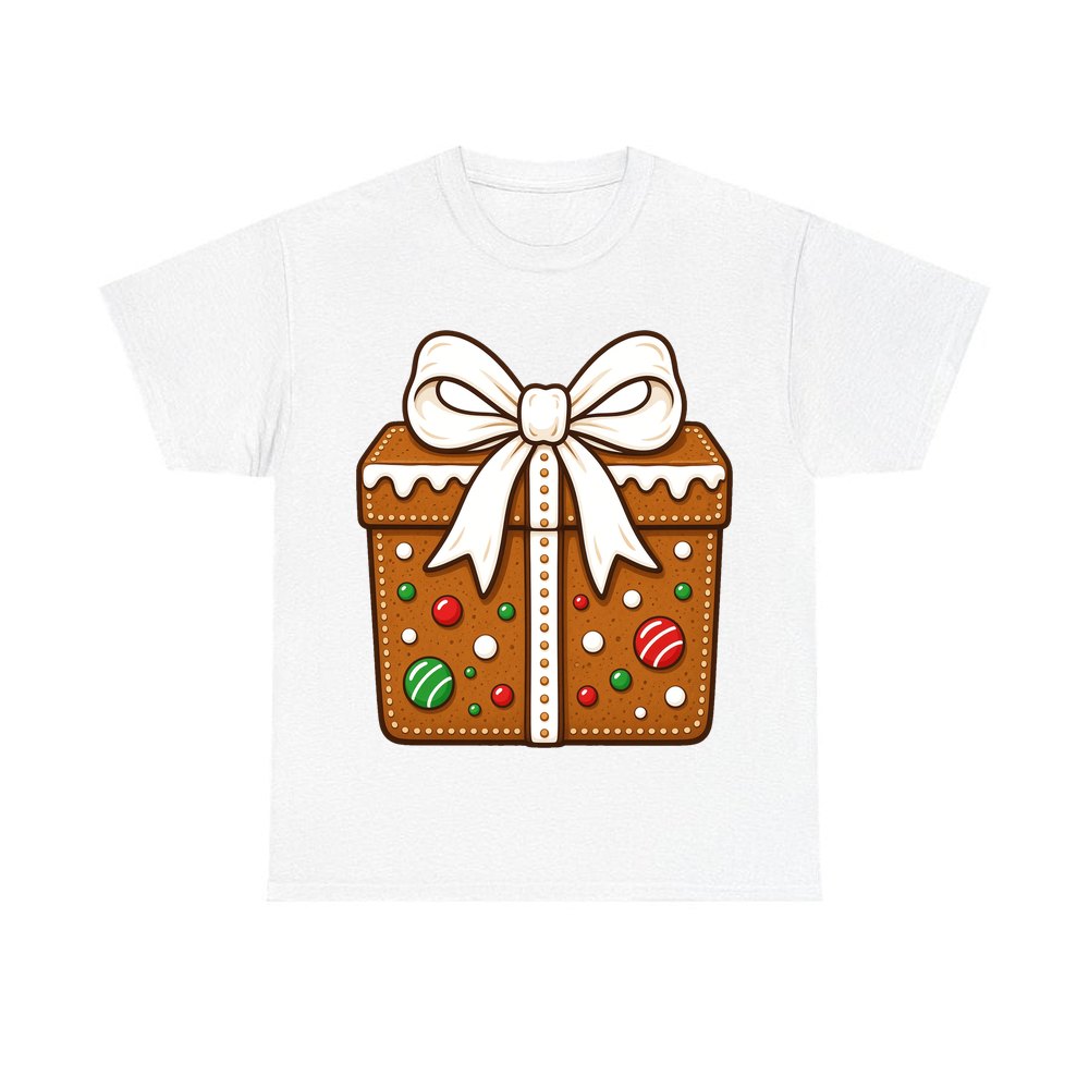 Gingerbread Gift Box Biscuit personalised Christmas T-shirt in white