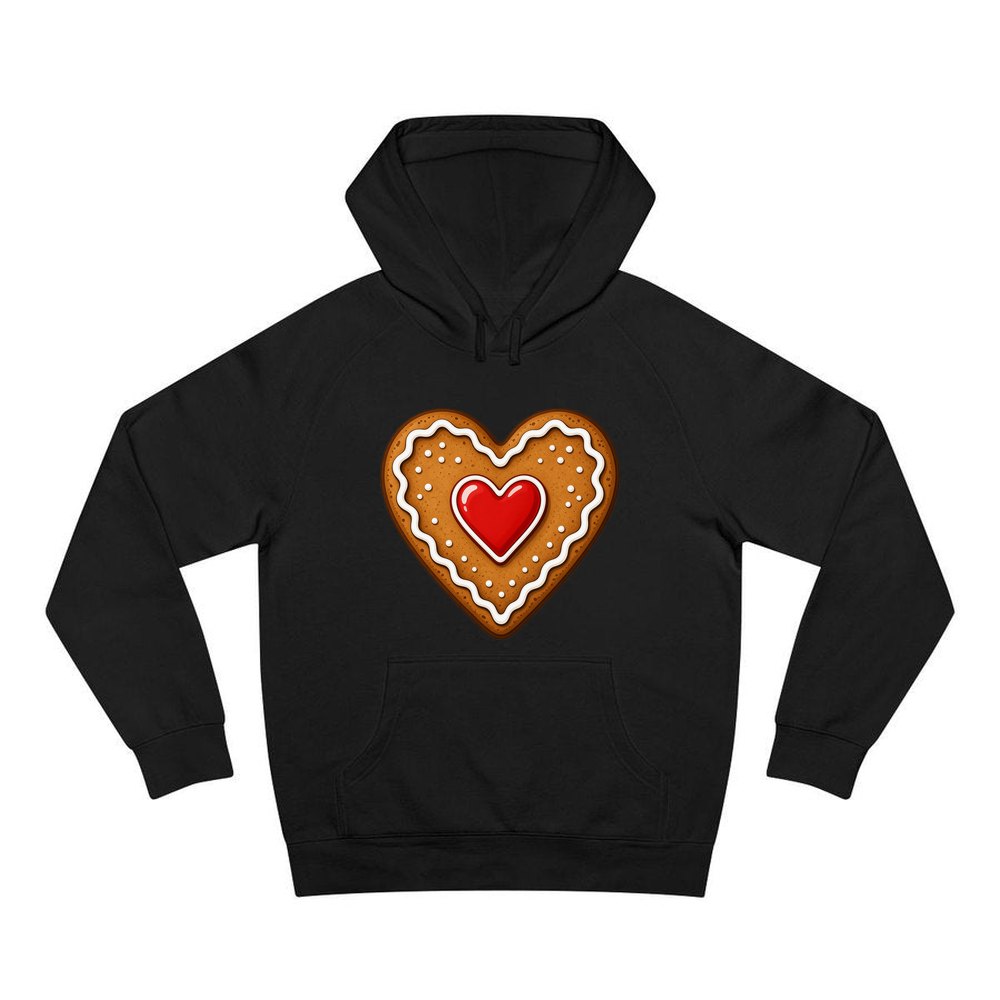Gingerbread Heart Biscuit personalised Christmas hoodie in black