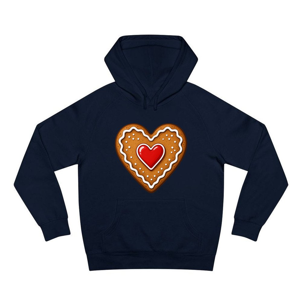 Gingerbread Heart Biscuit personalised Christmas hoodie in navy