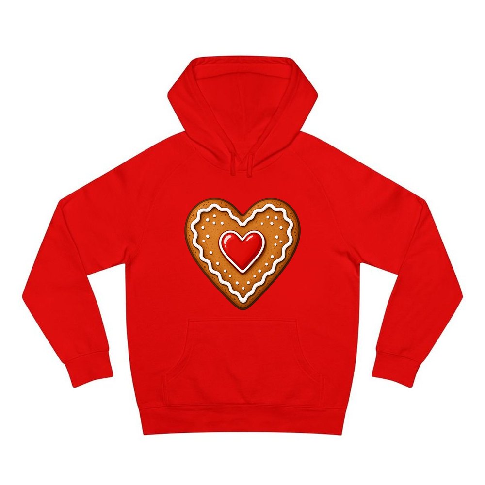 Gingerbread Heart Biscuit personalised Christmas hoodie in red