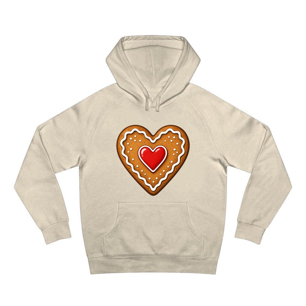 Gingerbread Heart Biscuit personalised Christmas hoodie in sand