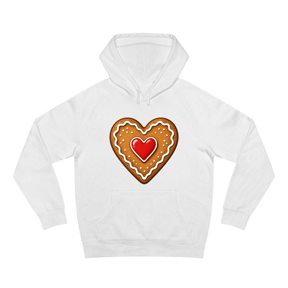 Gingerbread Heart Biscuit personalised Christmas hoodie in white