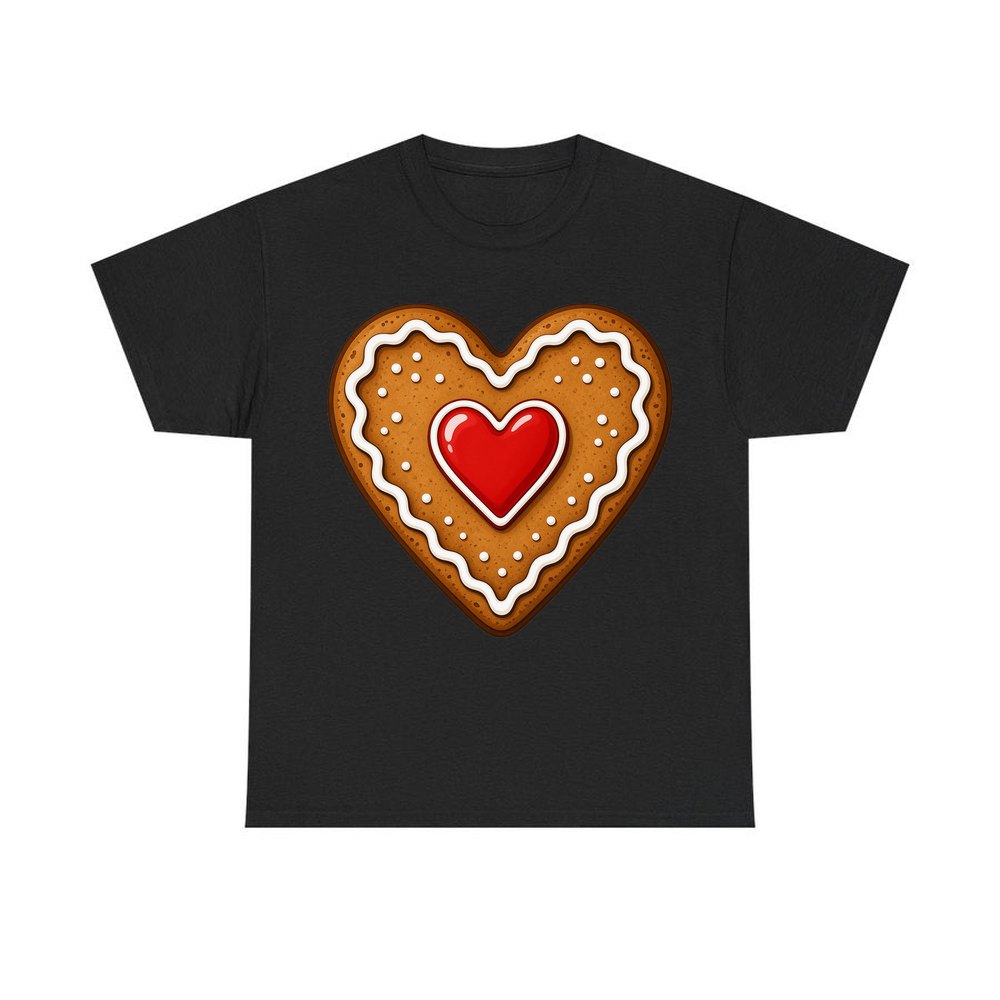 Gingerbread Heart Biscuit personalised Christmas T-shirt in black