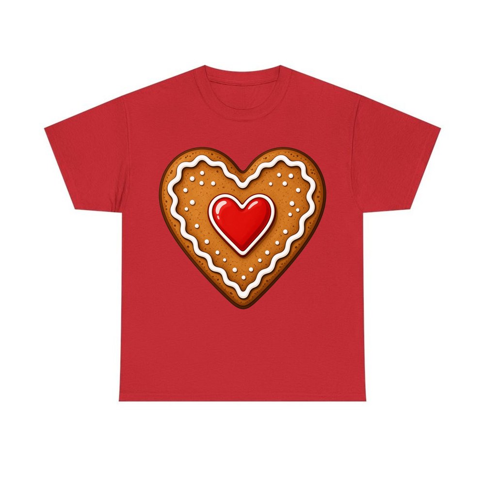 Gingerbread Heart Biscuit personalised Christmas T-shirt in red