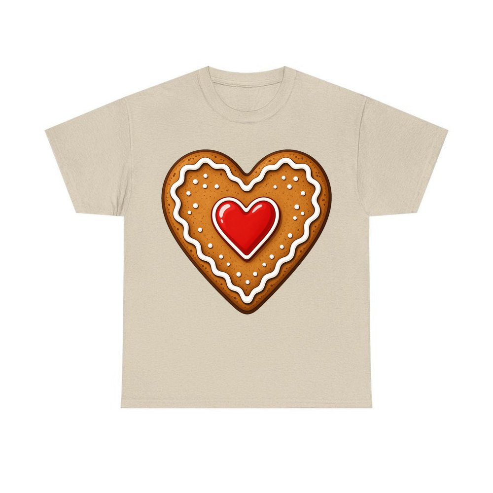 Gingerbread Heart Biscuit personalised Christmas T-shirt in sand
