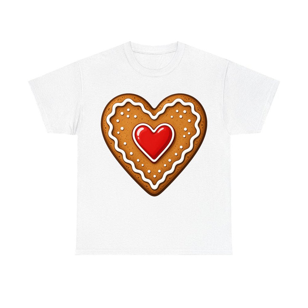 Gingerbread Heart Biscuit personalised Christmas T-shirt in white