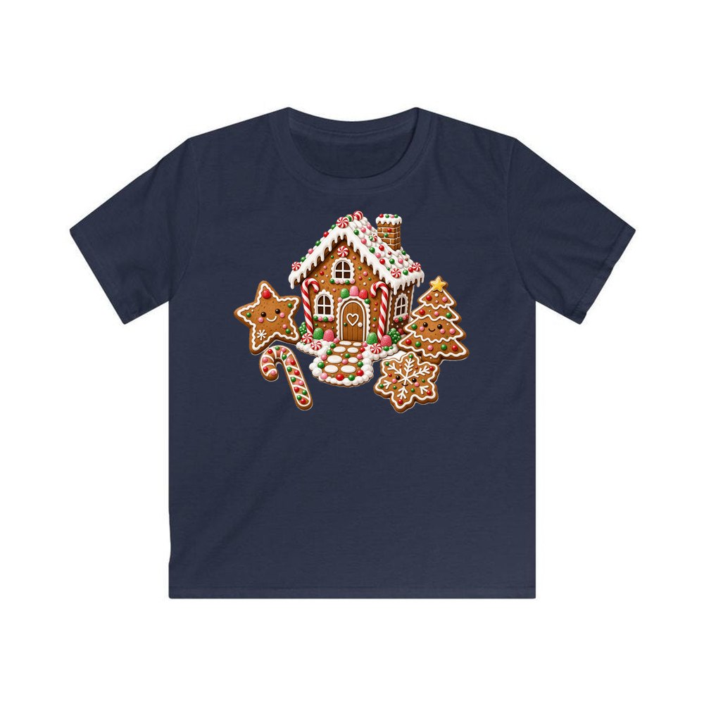Gingerbread House and Cookies personalised kids Christmas tee in navy