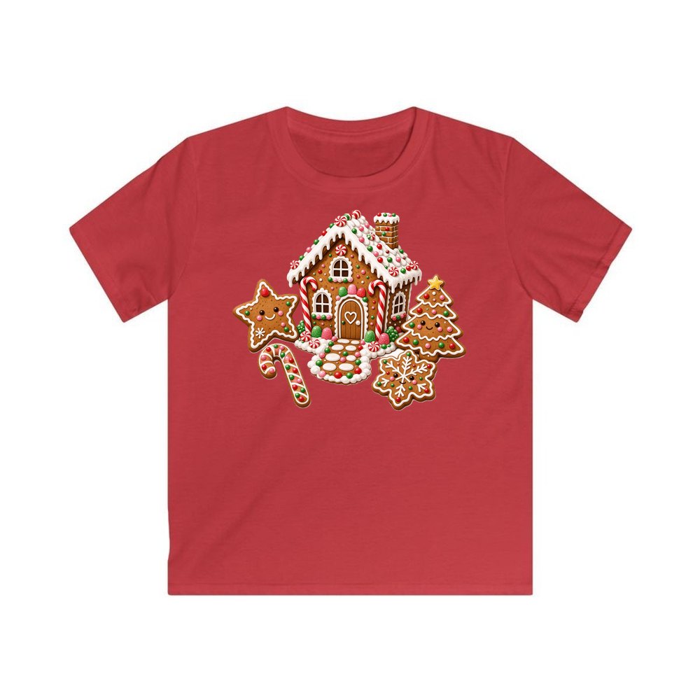Gingerbread House and Cookies personalised kids Christmas tee in red