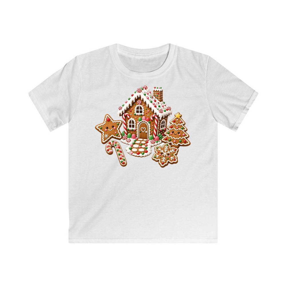Gingerbread House And Cookies Kids Christmas Tee design on a white kids tee