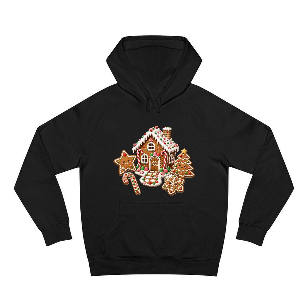 Gingerbread House and Cookies personalised Christmas hoodie in black