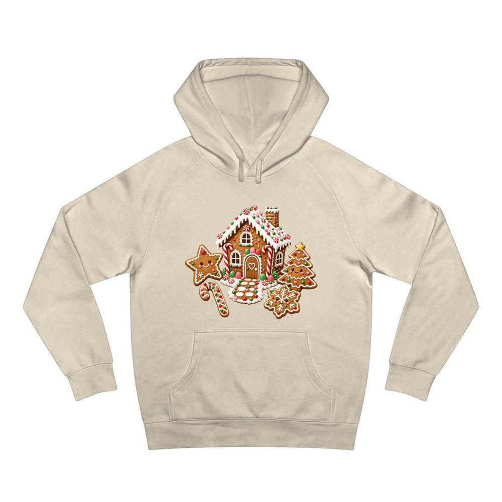 Gingerbread House and Cookies personalised Christmas hoodie in sand
