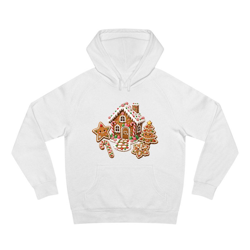 Gingerbread House and Cookies personalised Christmas hoodie in white