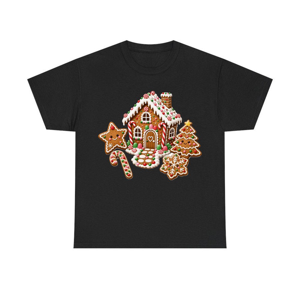 Gingerbread House and Cookies personalised Christmas T-shirt in black