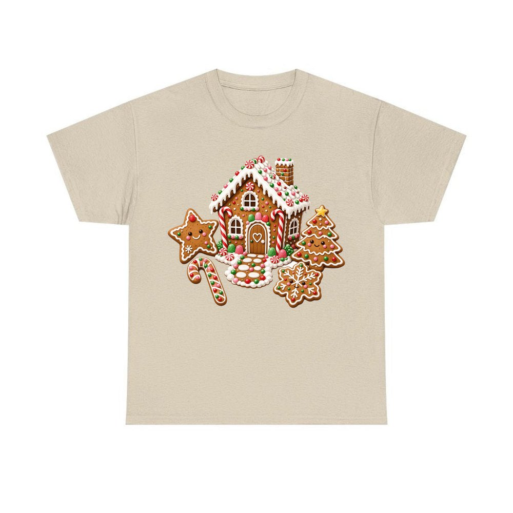 Gingerbread House and Cookies personalised Christmas T-shirt in sand