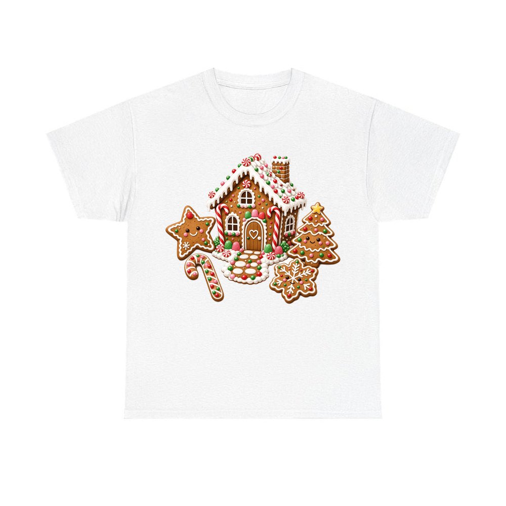 Gingerbread House And Cookies design on a white tee