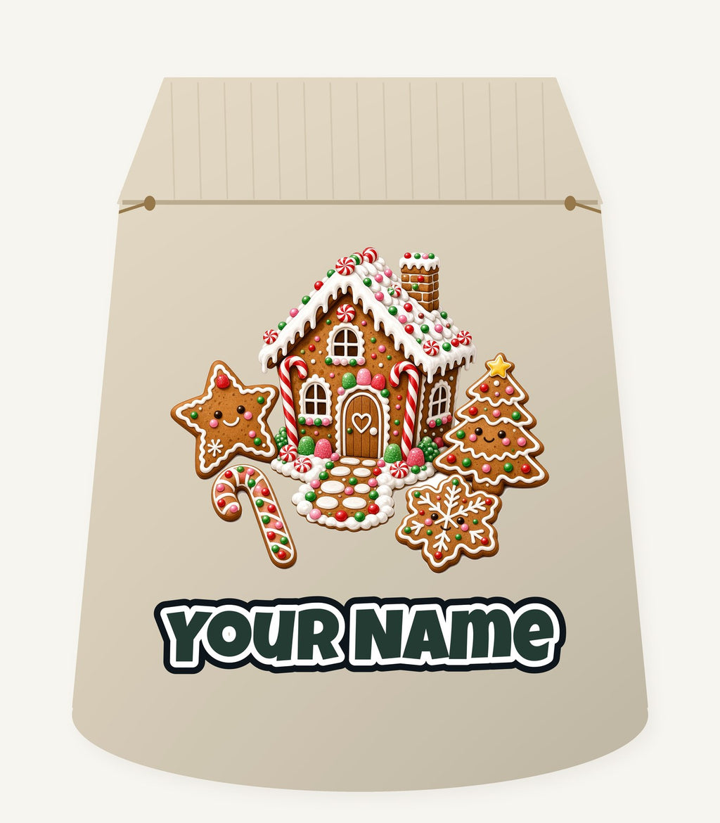 Gingerbread House and Cookies Personalised Santa Sack