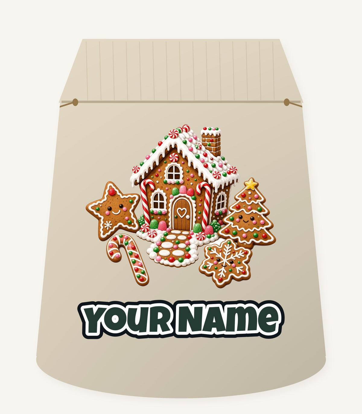 Gingerbread House and Cookies Personalised Santa Sack