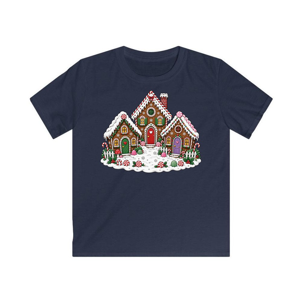 Gingerbread House Village personalised kids Christmas tee in navy
