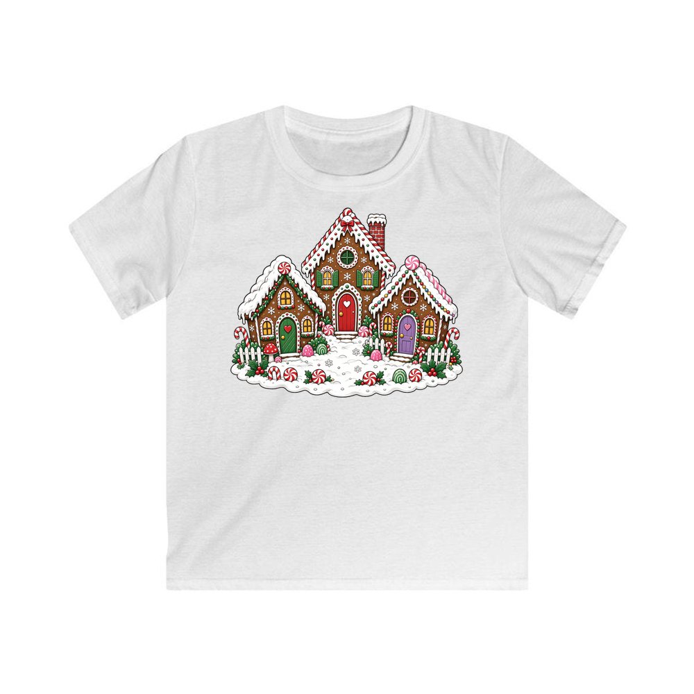 Gingerbread House Village personalised kids Christmas tee in white