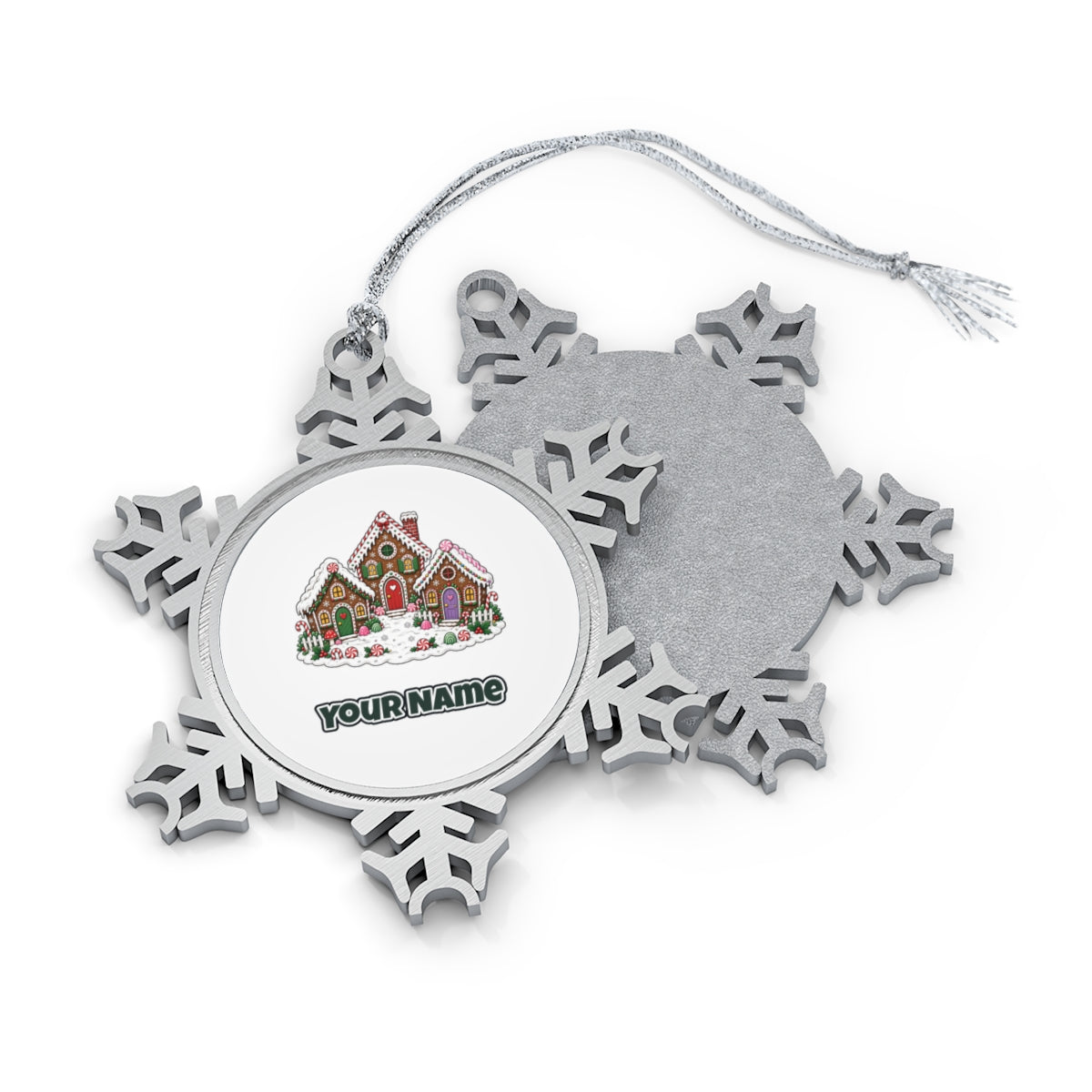 Gingerbread House Village Personalised Pewter Christmas Ornament
