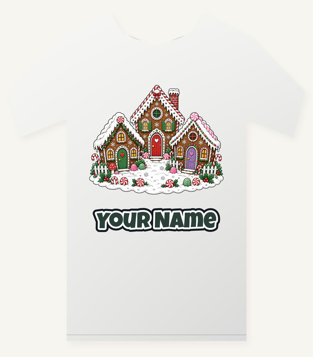 Gingerbread House Village Personalised Christmas T-Shirt and Hoodie