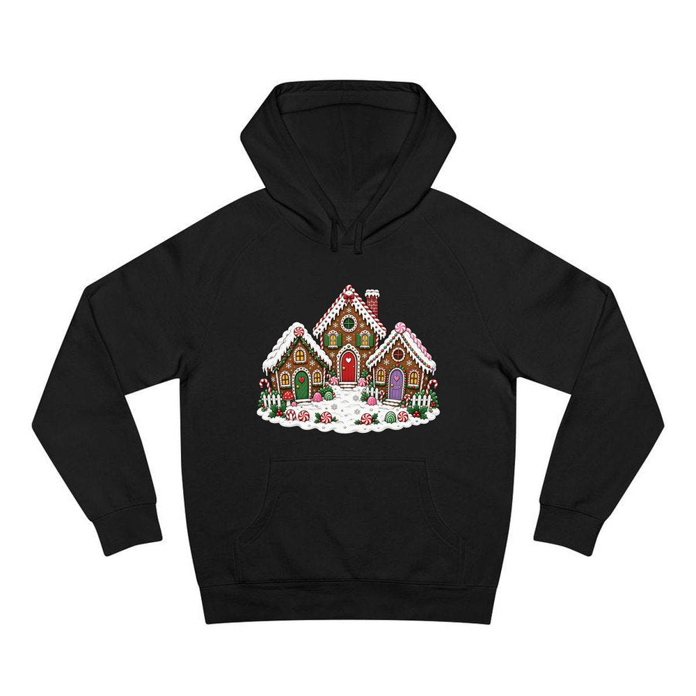 Gingerbread House Village personalised Christmas hoodie in black