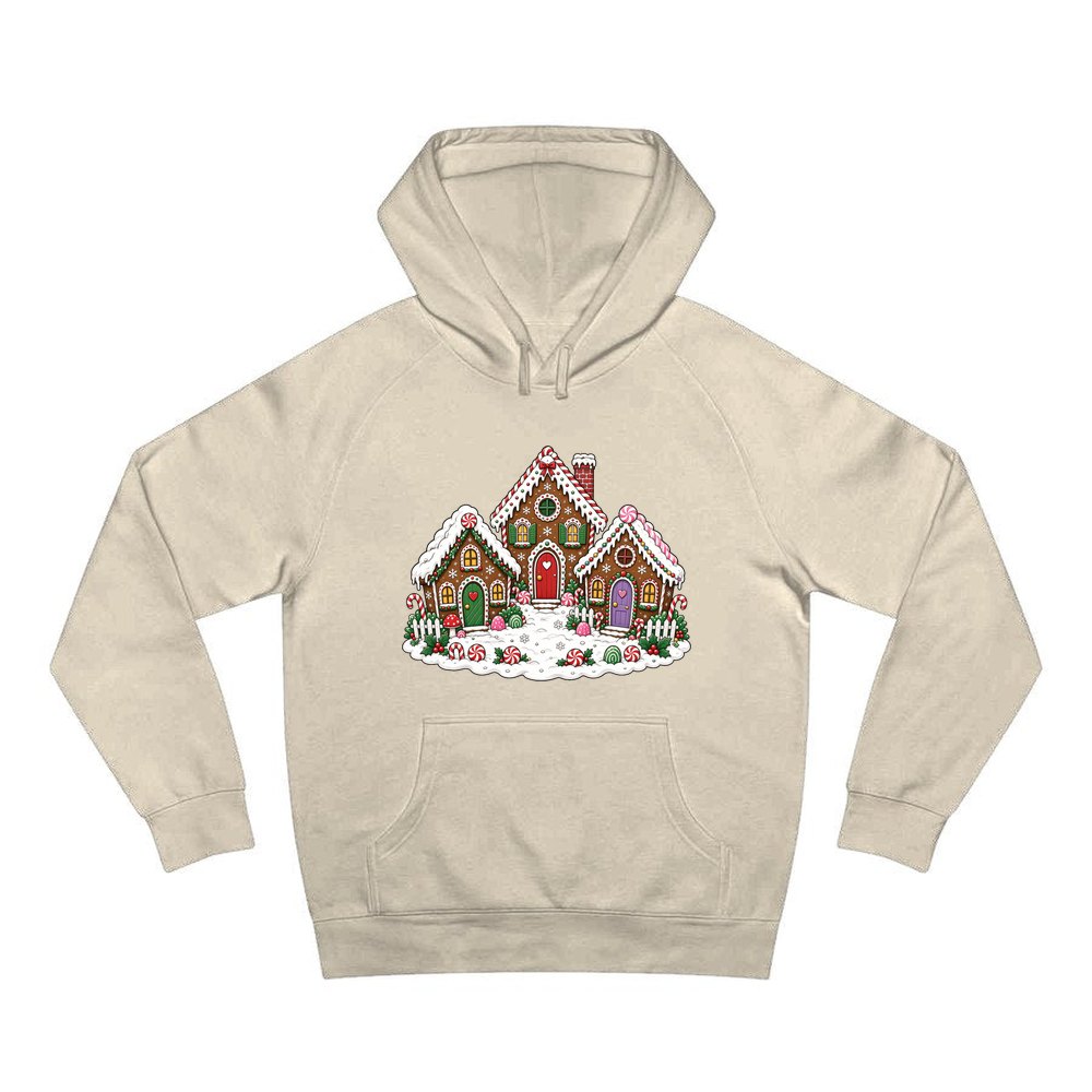 Gingerbread House Village personalised Christmas hoodie in sand
