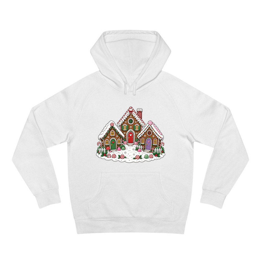 Gingerbread House Village personalised Christmas hoodie in white