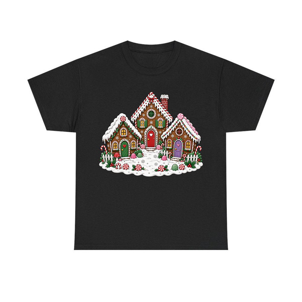Gingerbread House Village personalised Christmas T-shirt in black