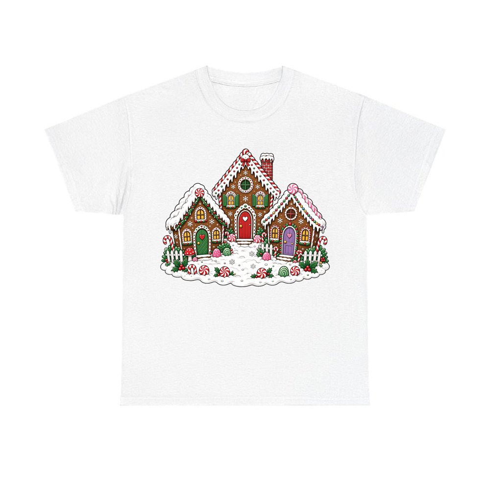 Gingerbread House Village personalised Christmas T-shirt in white