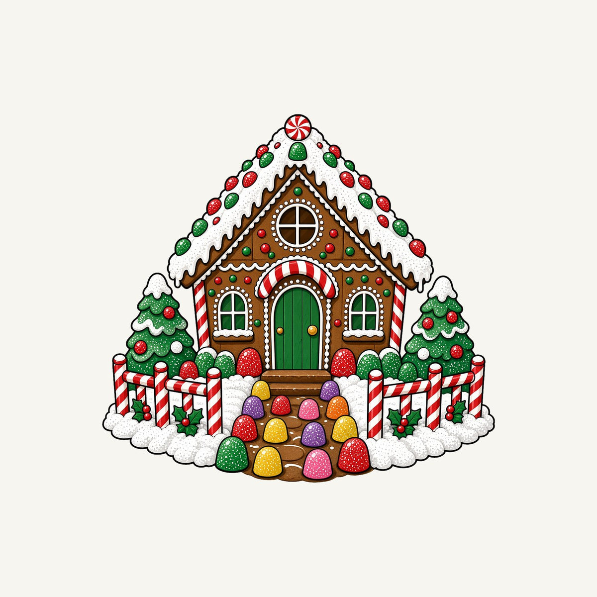 Gingerbread House with Candy Fence Personalised Kids Tee and Baby Bodysuit