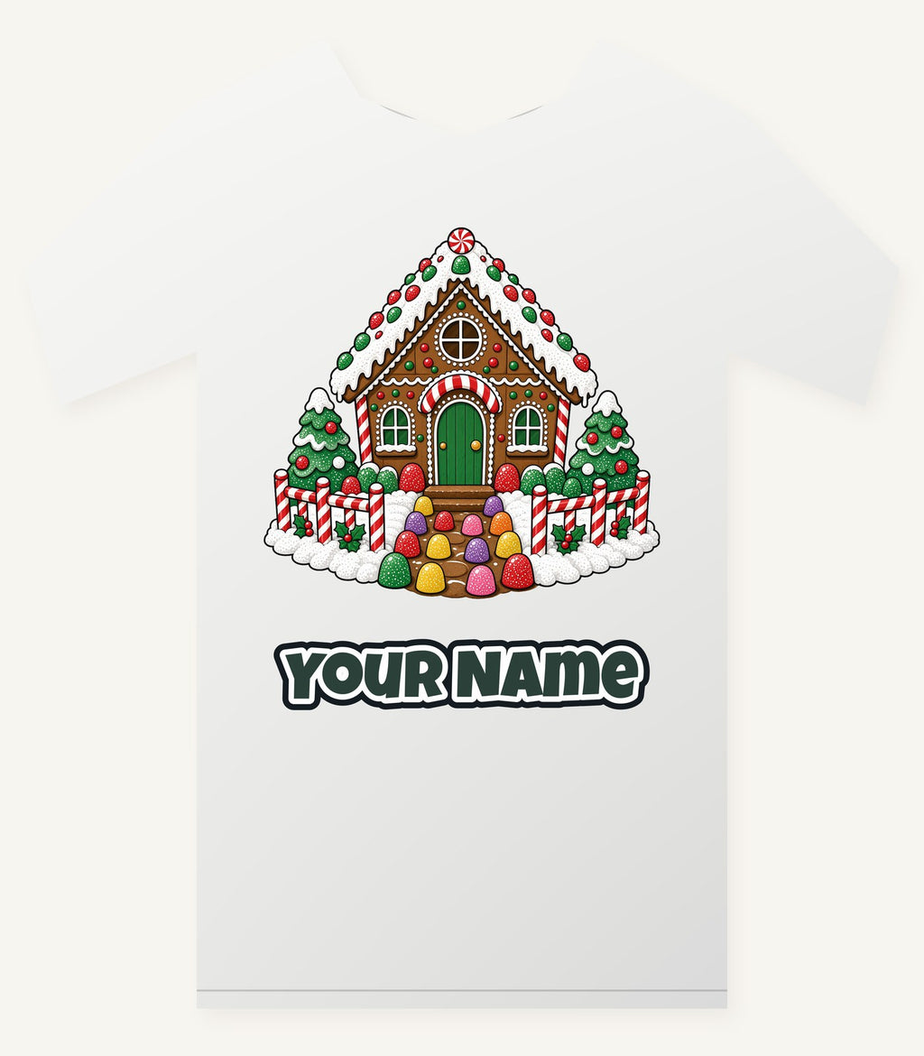 Gingerbread House with Candy Fence Personalised Christmas T-Shirt and Hoodie
