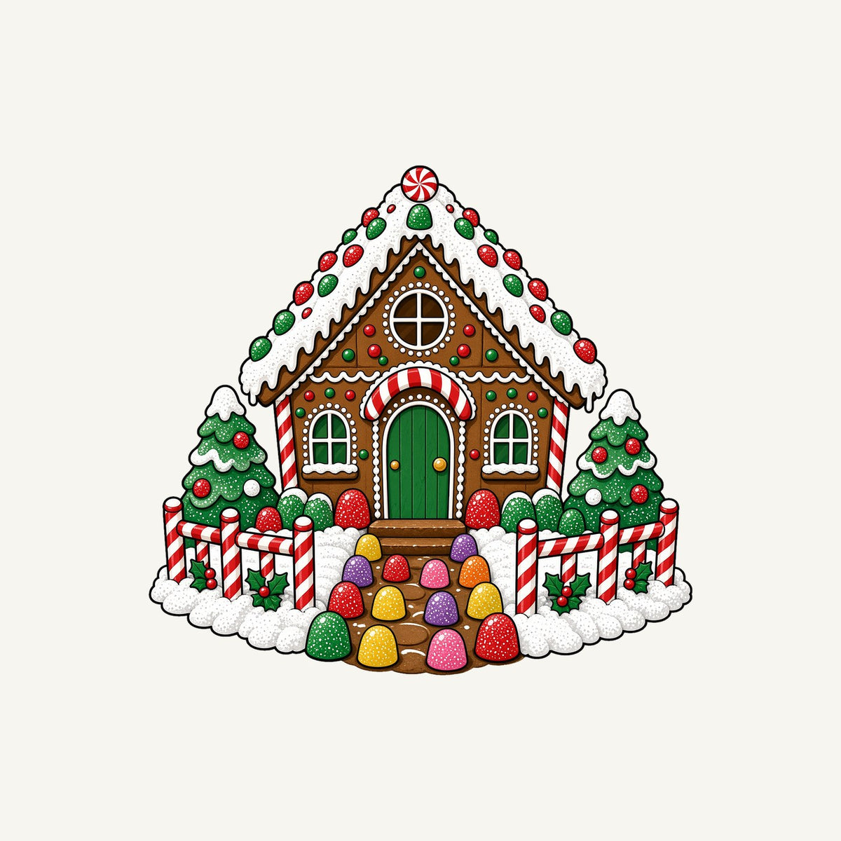 Gingerbread House with Candy Fence Personalised Christmas T-Shirt and Hoodie
