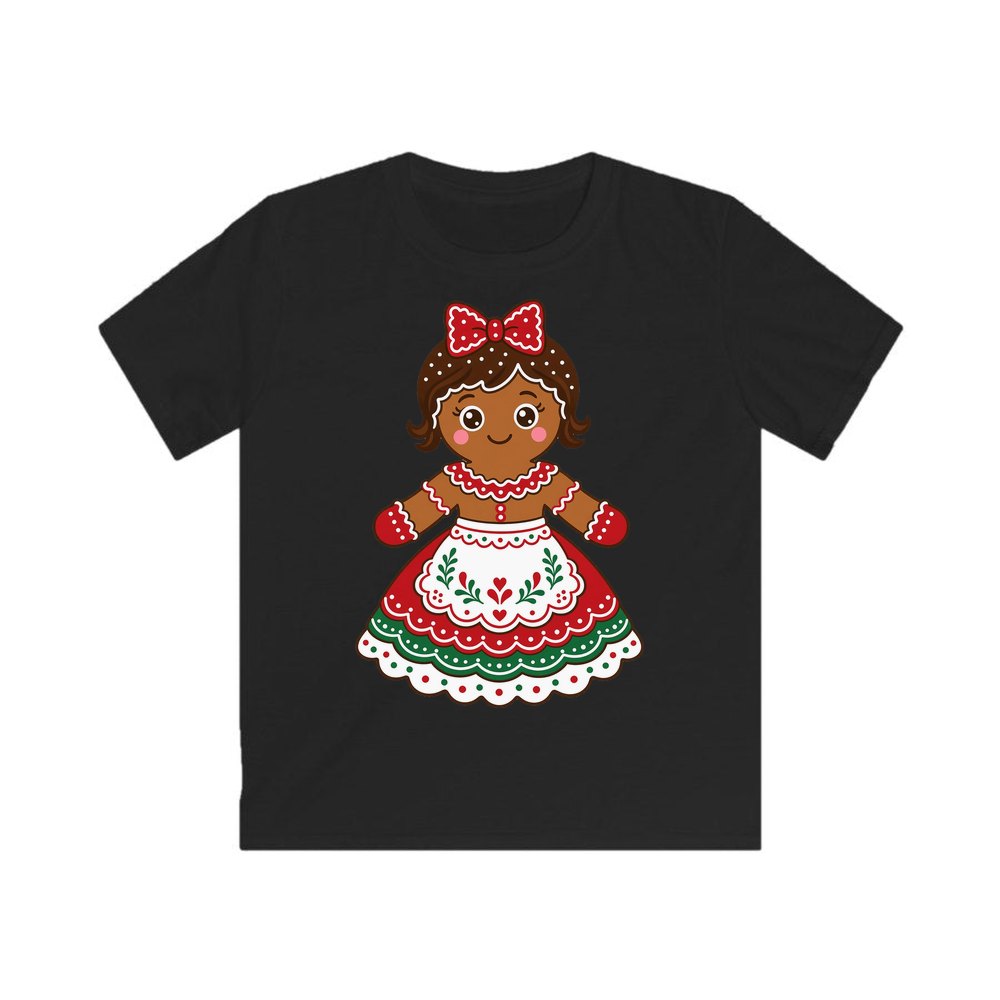 Gingerbread Lady In Apron personalised kids Christmas tee in black