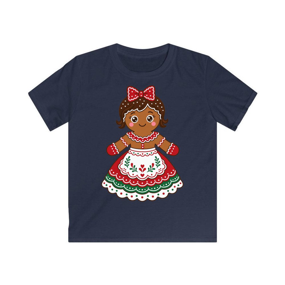 Gingerbread Lady In Apron personalised kids Christmas tee in navy