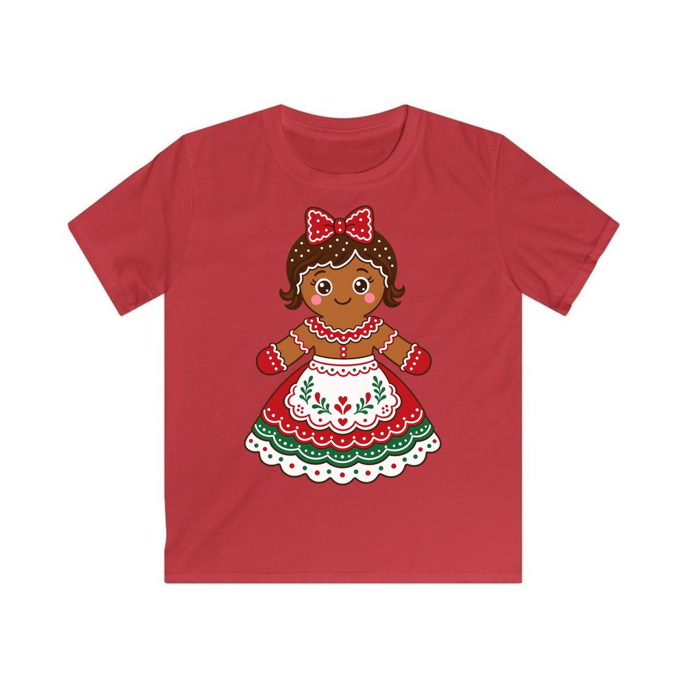 Gingerbread Lady In Apron personalised kids Christmas tee in red