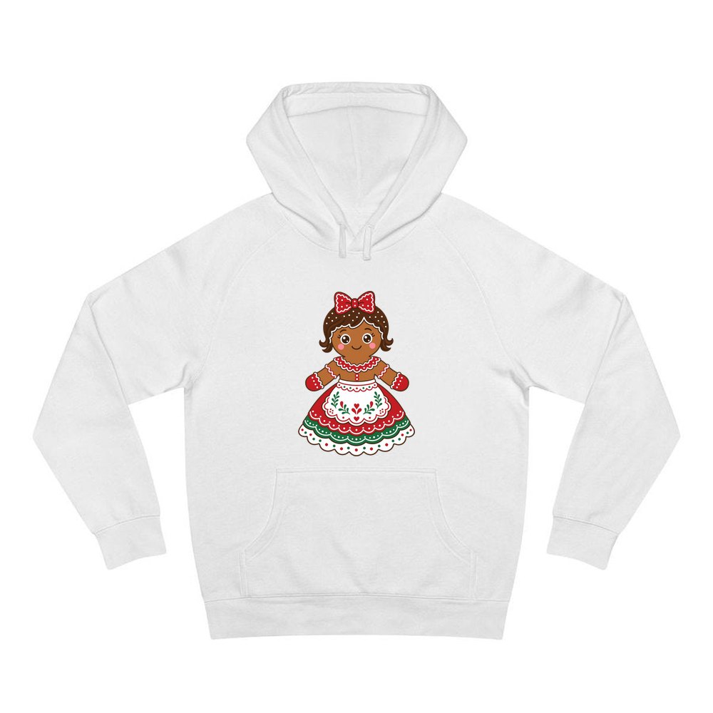 Gingerbread Lady In Apron personalised Christmas hoodie in white