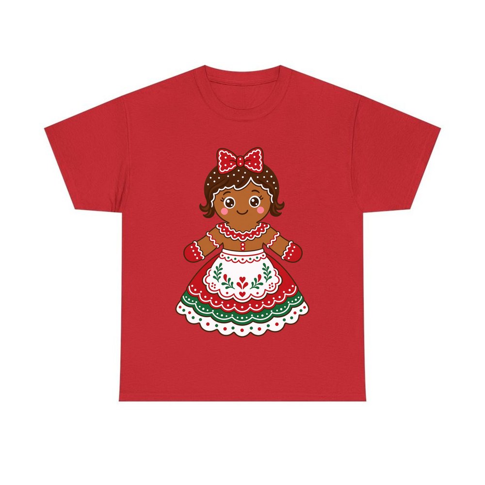Gingerbread Lady In Apron personalised Christmas T-shirt in red