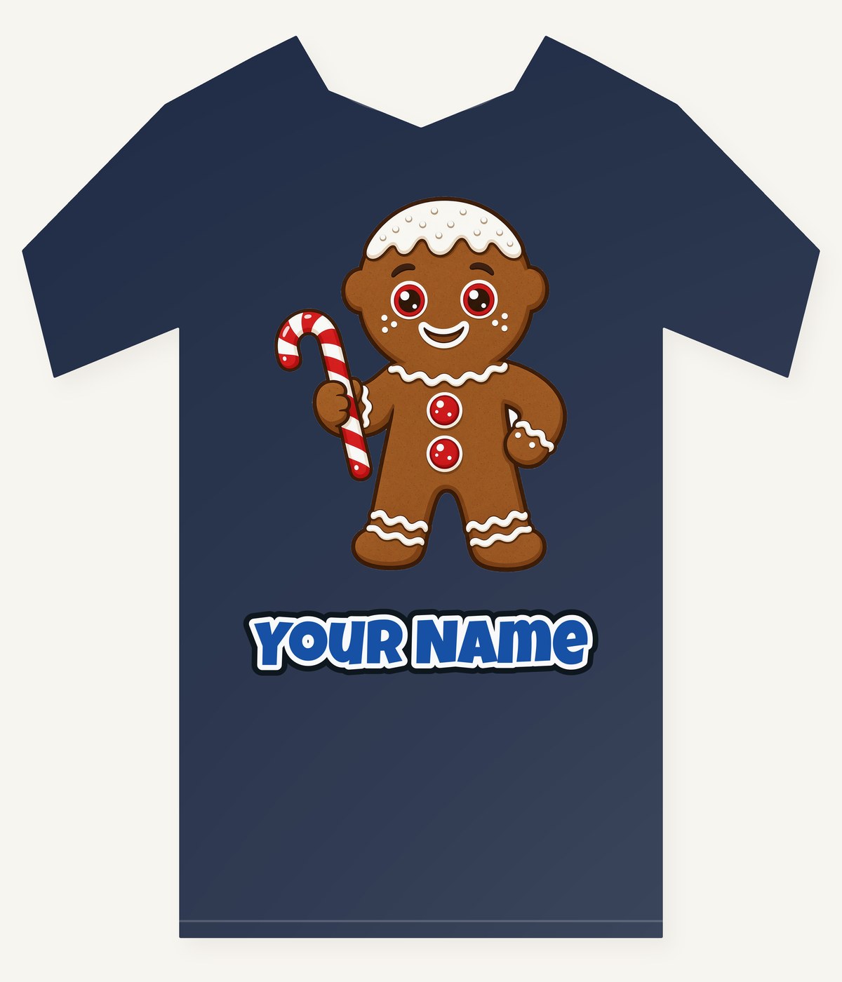Gingerbread Man Candy Cane Personalised Kids and Baby Christmas Tee