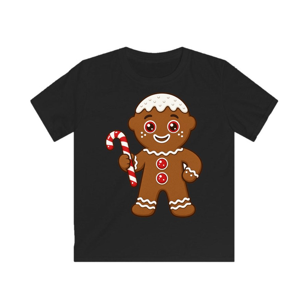 Gingerbread Man Candy Cane personalised kids Christmas tee in black