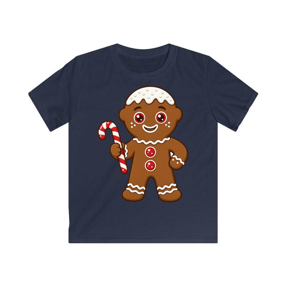 Gingerbread Man Candy Cane personalised kids Christmas tee in navy