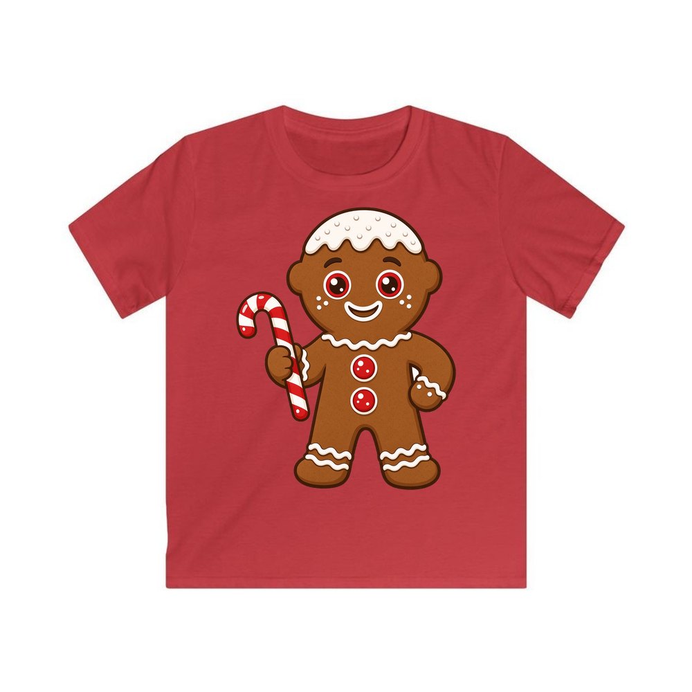 Gingerbread Man Candy Cane personalised kids Christmas tee in red