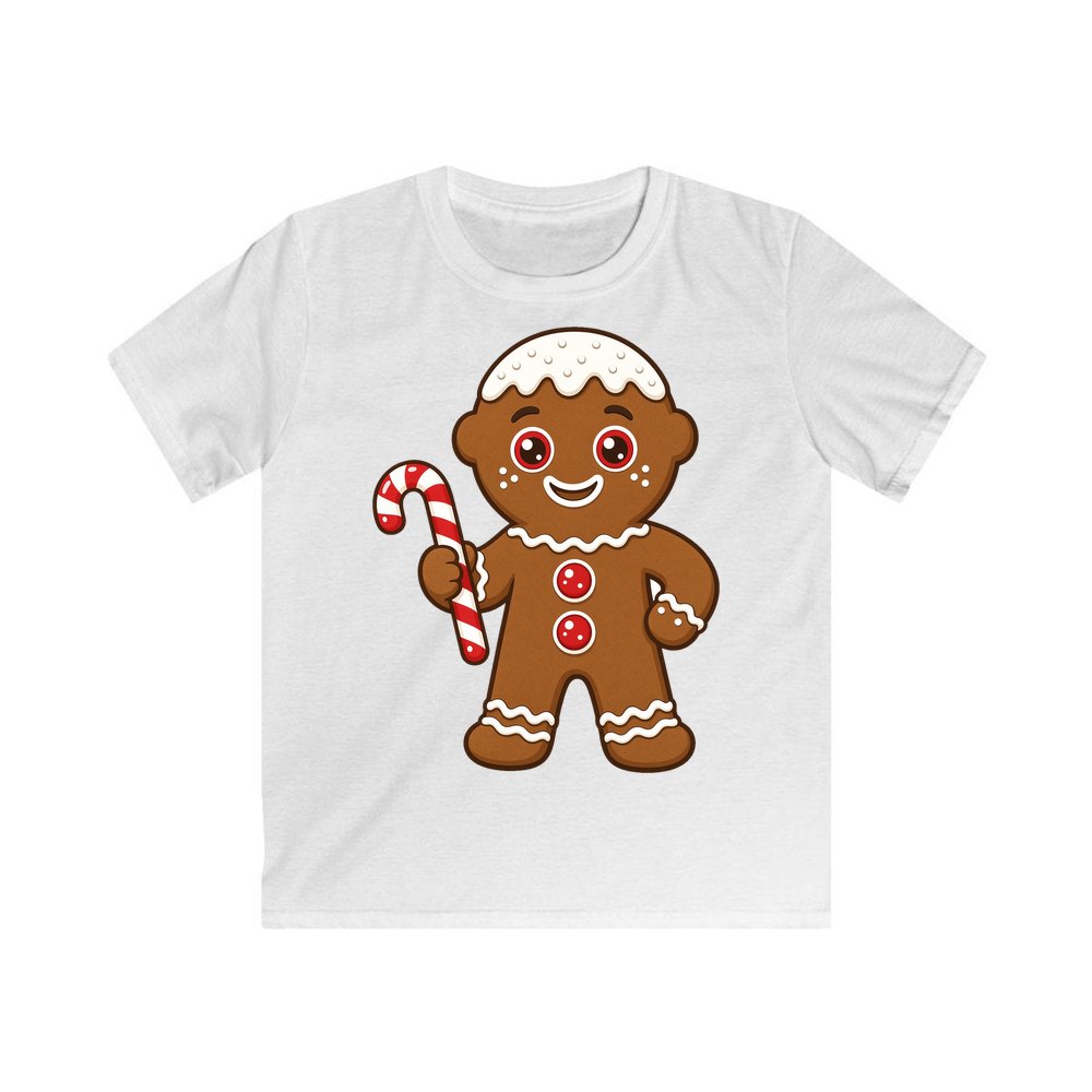 Gingerbread Man Candy Cane personalised kids Christmas tee in white