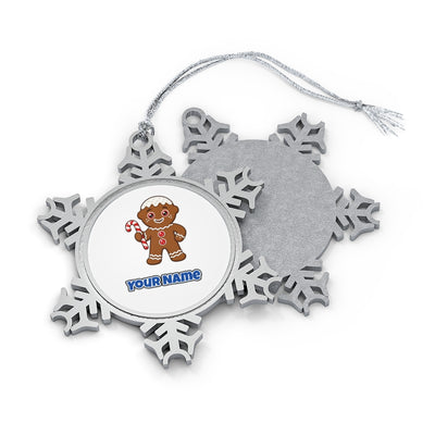 Gingerbread Man Candy Cane Personalised Pewter Christmas Ornament