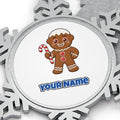 Gingerbread Man Candy Cane Personalised Pewter Christmas Ornament
