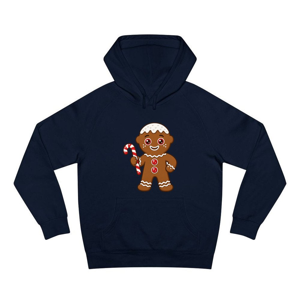 Gingerbread Man Candy Cane personalised Christmas hoodie in navy