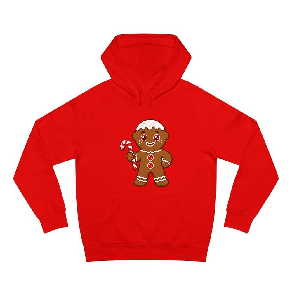 Gingerbread Man Candy Cane personalised Christmas hoodie in red