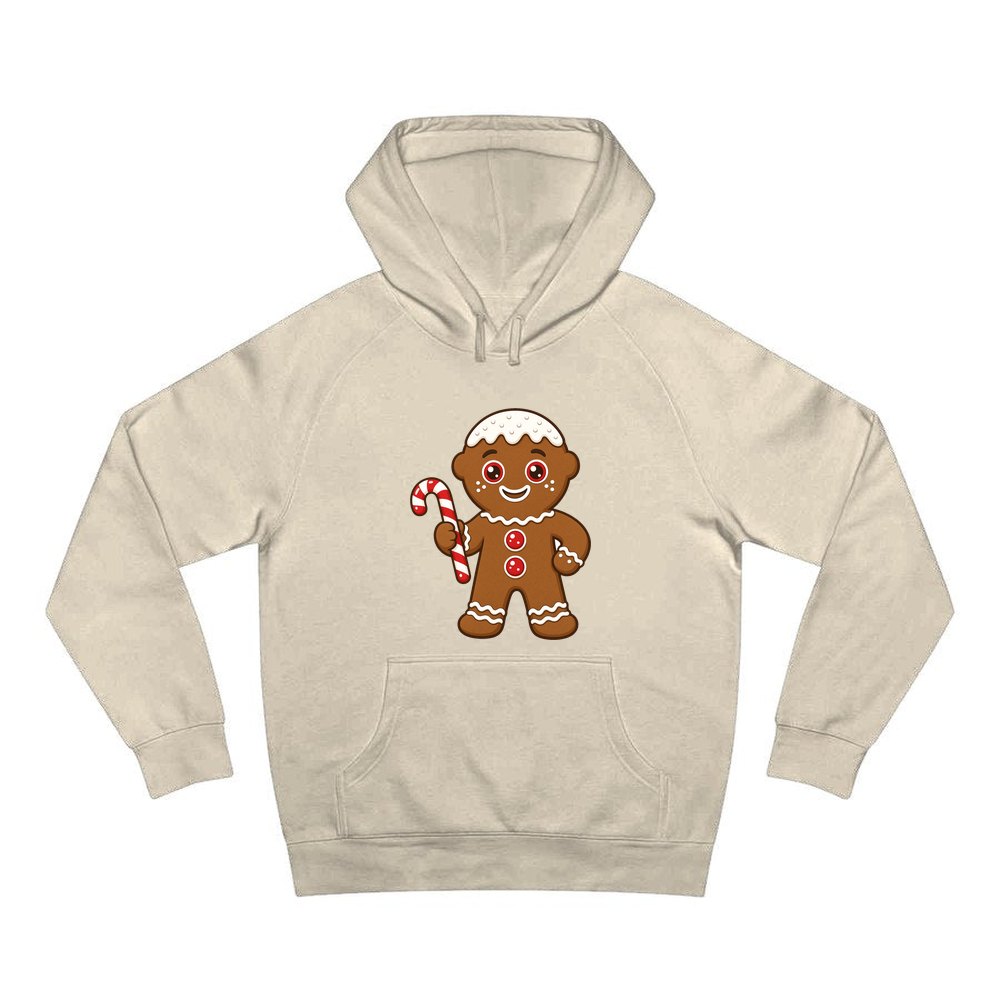 Gingerbread Man Candy Cane personalised Christmas hoodie in sand