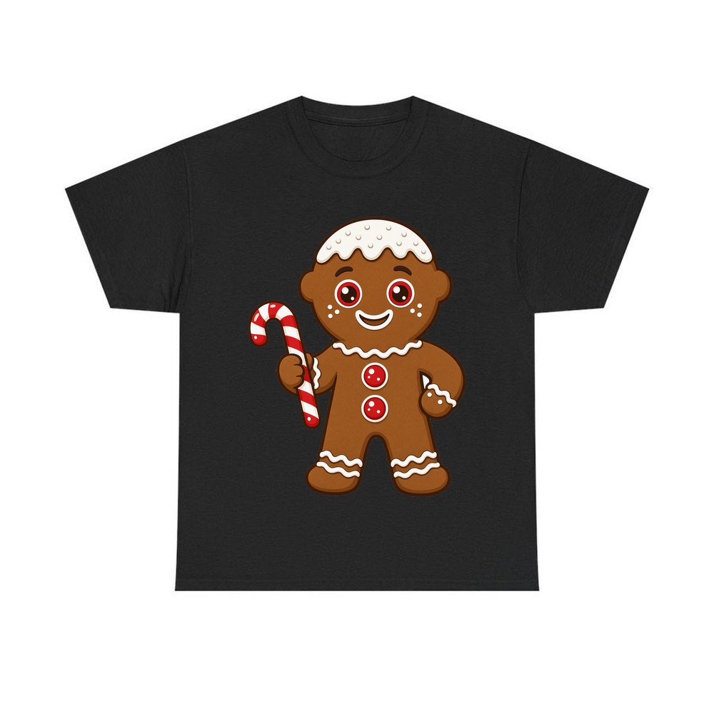 Gingerbread Man Candy Cane personalised Christmas T-shirt in black