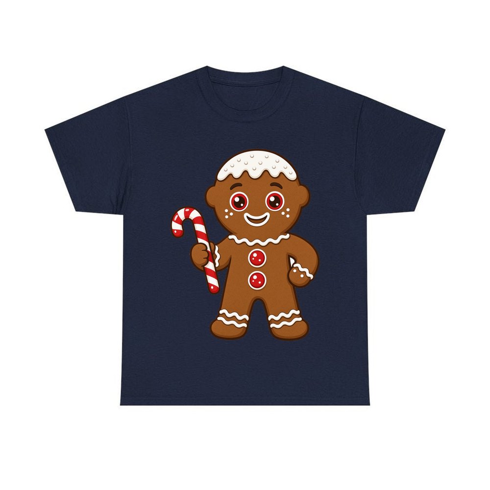 Gingerbread Man Candy Cane personalised Christmas T-shirt in navy